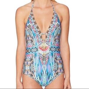 LAUNDRY BY SHELLI SEGAL ABSTRACT‎ FEATHERS ONE PIECE SWIM​​​​​